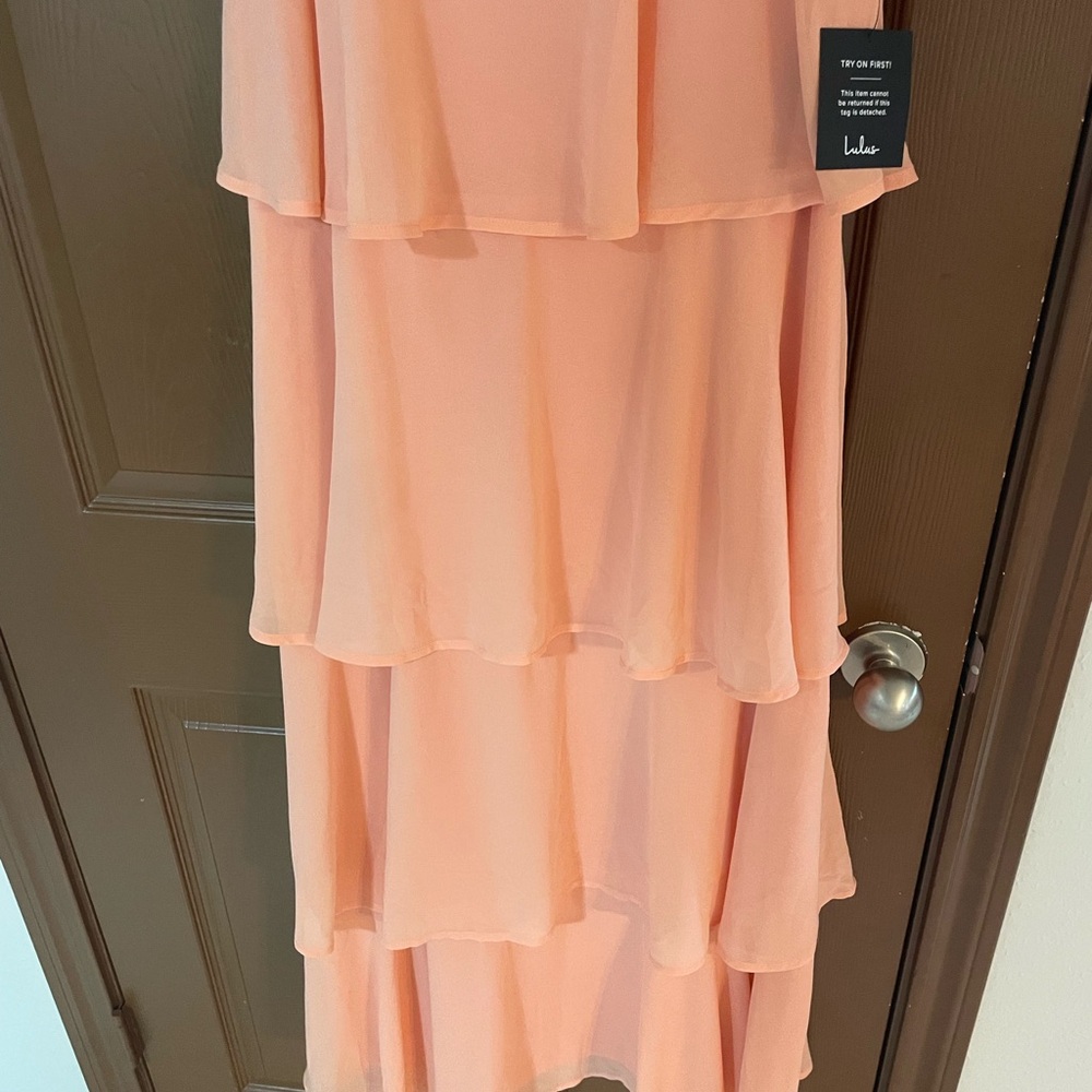 LULUS Peach Ruffle Halter Dress - Picture 5 of 11